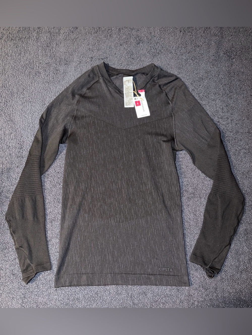 Kipsta Decathlon Men's Long-Sleeve Crew Base Layer Shirt - Charcoal Black
